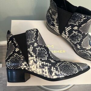 Marc Fisher Black and White Snakeskin Ankle Boots
